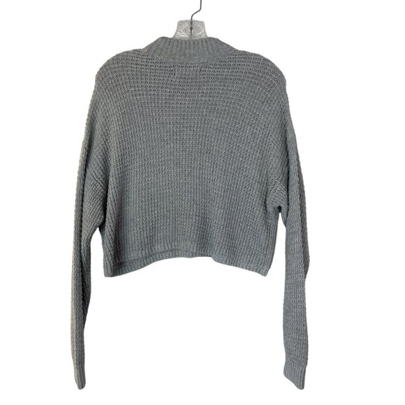 Hollister Oversized Cropped Sweater Womens Small Gray Waffle Knit Mock Neck - Picture 2 of 6